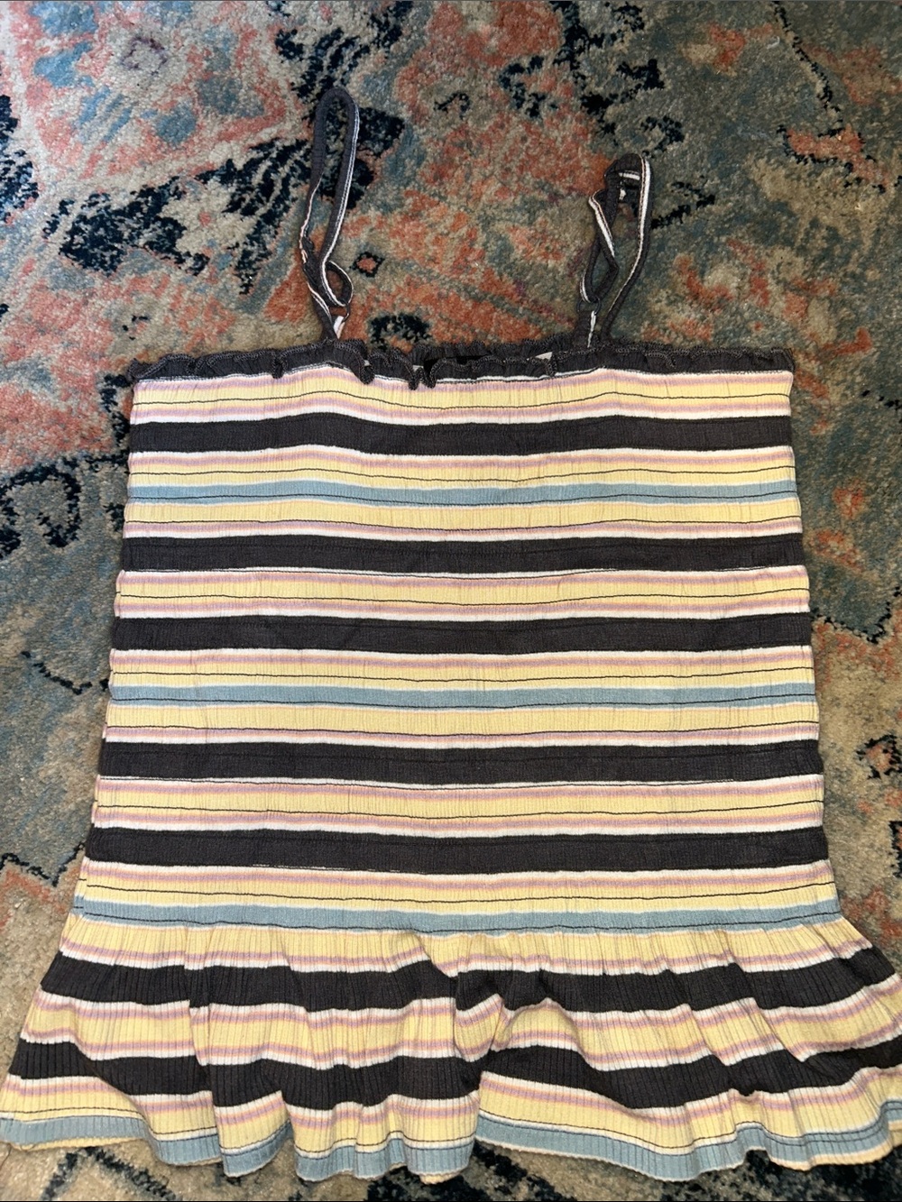 art class Pastel Stripe Ruffle smocked Cami - Yellow, Blue, Pink, Gray